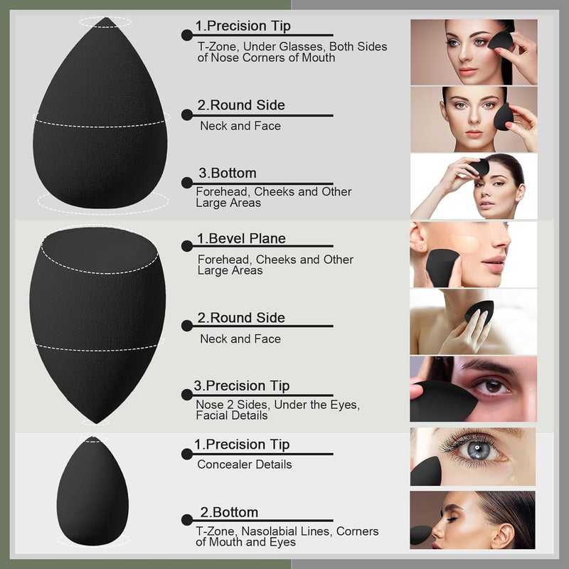 AuraRay 17PCS Makeup Sponge Set with 3PCS Mini Makeup Sponges,1PCS Make Up Sponges Holder,3PCS Foundation Mini Make Up Sponge Puff and 6PCS Powder Puff (Black) - Image 5